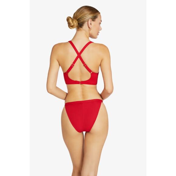 ROBIN PICCON Women's Amy Halter Swim Top Large Red Rhubarb Cross Back NWT - Picture 3 of 13